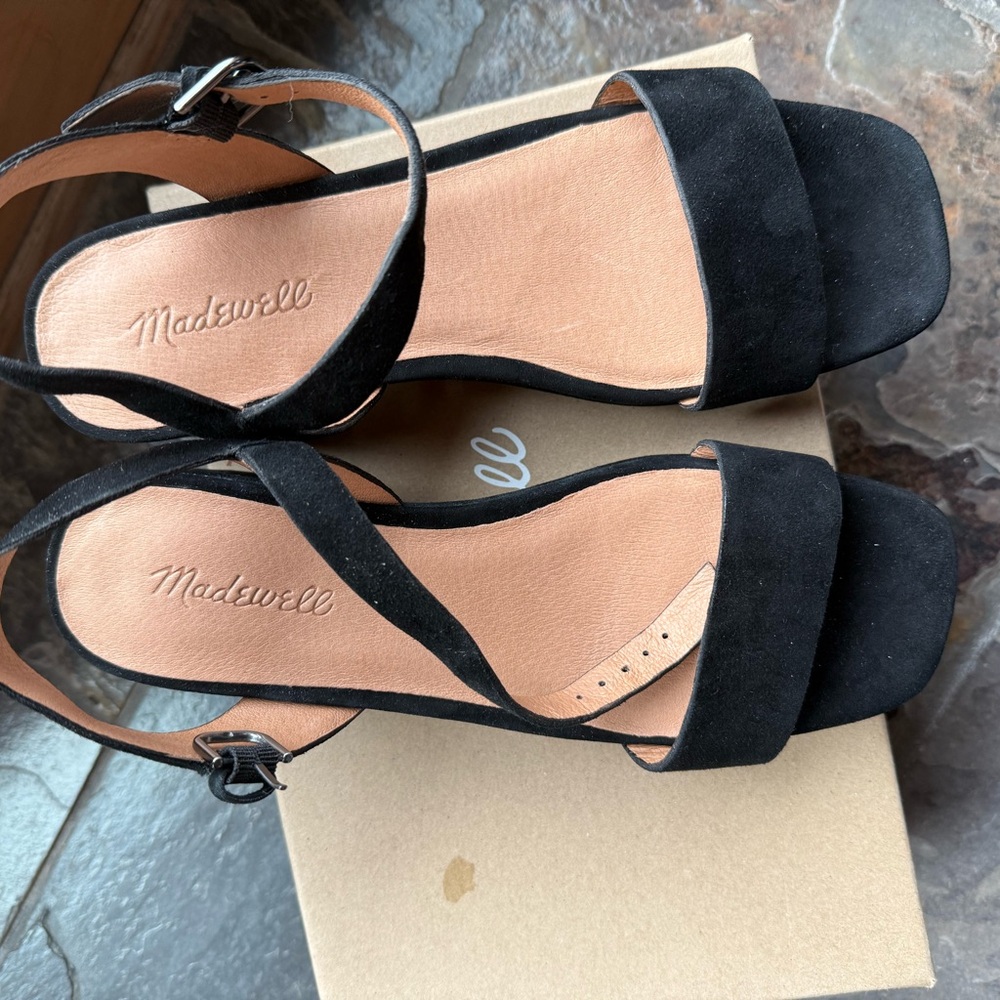 Madewell Black Suede Sandals, New, Never Worn